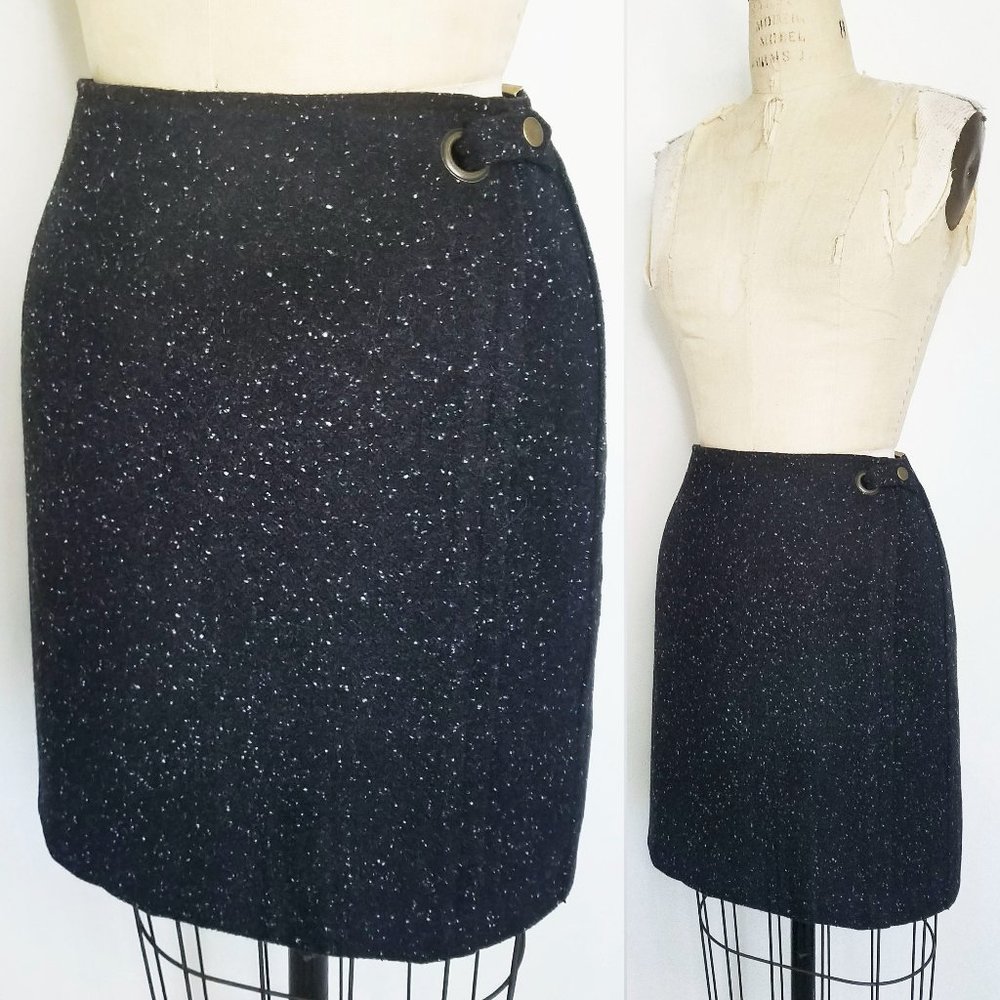 Banana Republic Womens Flecked Wool Blend Straigth Skirt Black NWT 6
